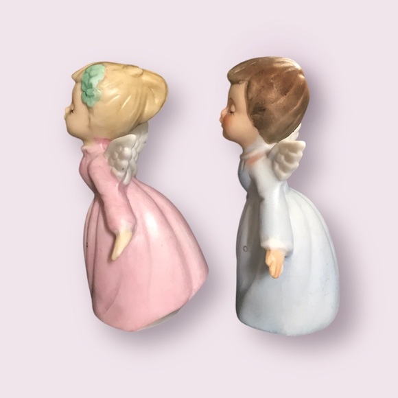 Boy and Girl KISSING ANGELS Porcelain Figurines Vintage Japan 4” Blue Pink - Picture 3 of 10